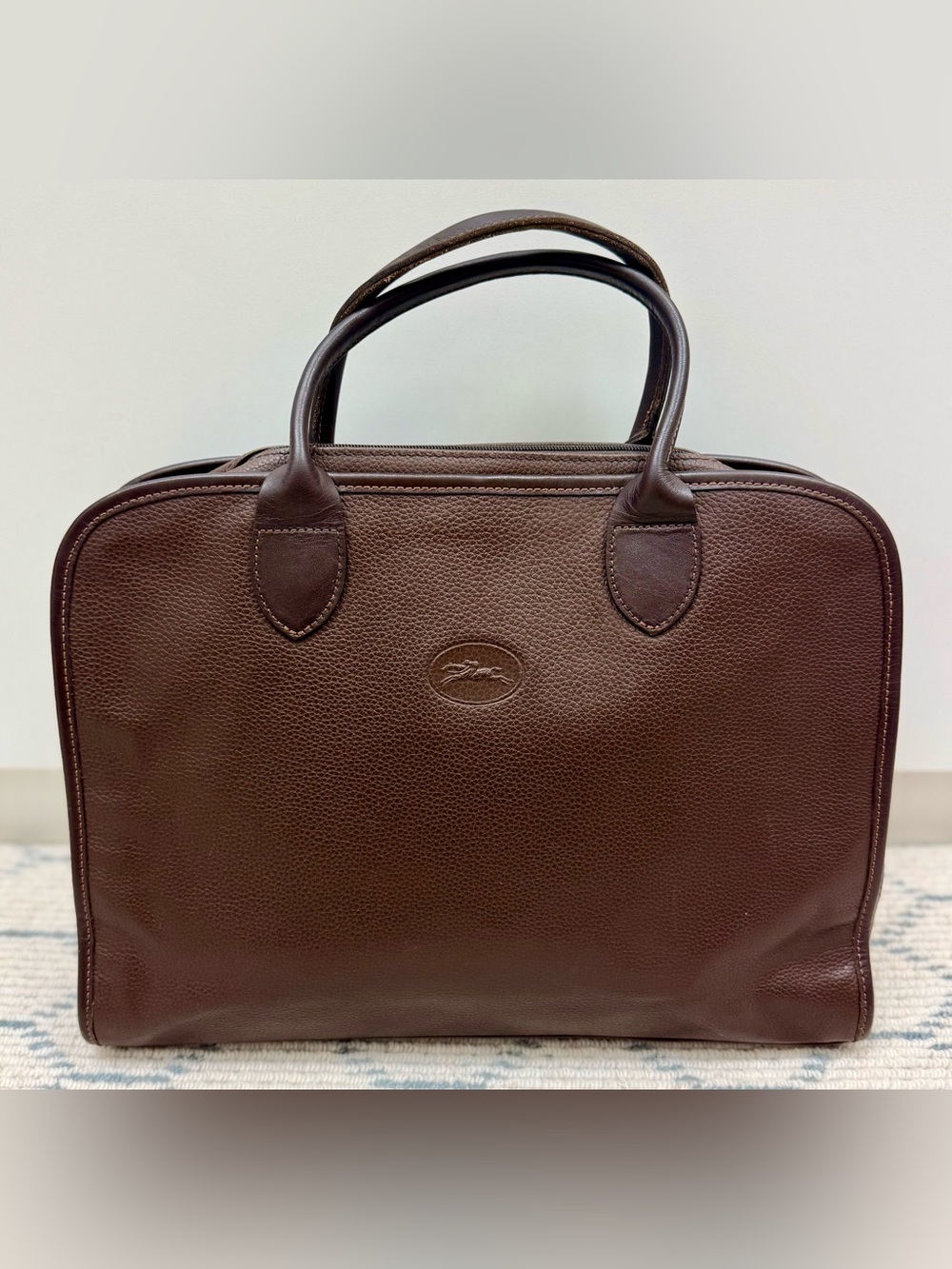 LONGCHAMP Vintage Rare Unisex Quiet Luxury  Y2K Brown Pebbled Leather Satchel